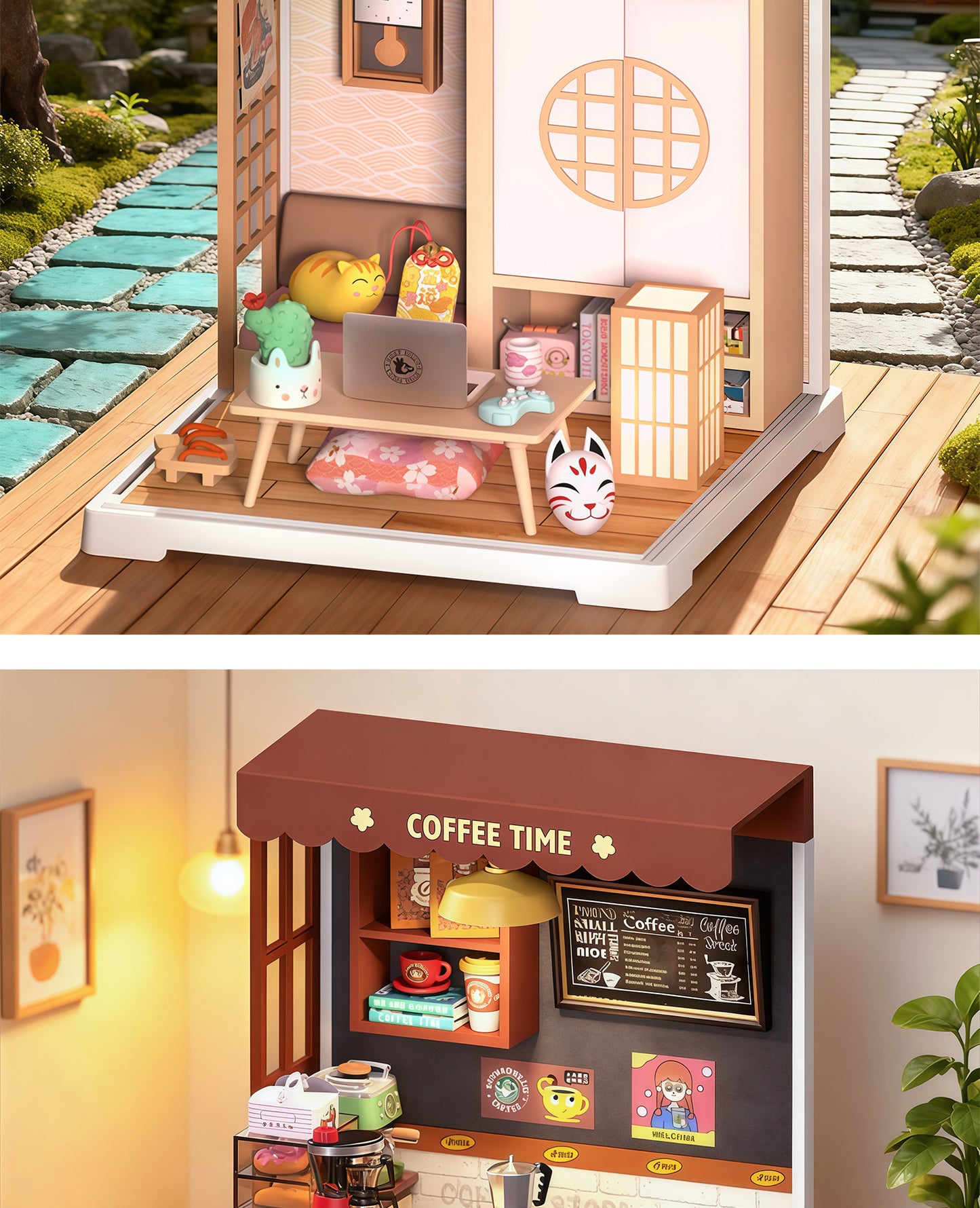 Kids handmade DIY cabin assembly miniature scene coffee house model toy mini three-dimensional puzzle small gift
