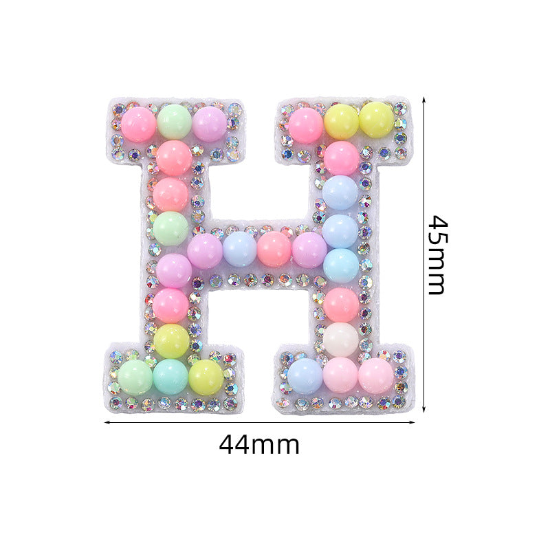 Macaron letter stickers, 26-letter English DIY accessories, clothing accessories, faux pearl and rhinestone appliqué set