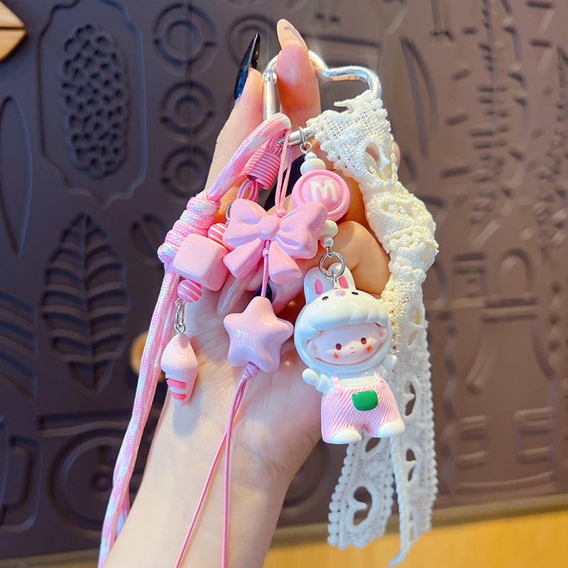 creative DIY zodiac doll head cover beaded keychain pendant couple miu series bag keychain pendant