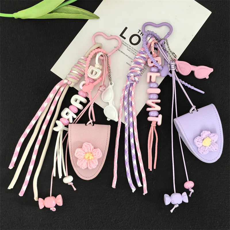 Dopamine flower miu tie bag hanging girl's heart color braided rope bag bag pendant creative car keychain versatile