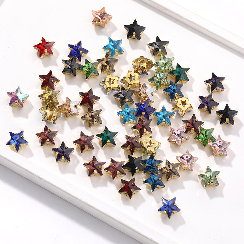 New 10mm five-pointed star hand-stitched glass thickened claw drill 3D DIY wedding dress, clothing, shoes, bags, hair clips, accessories
