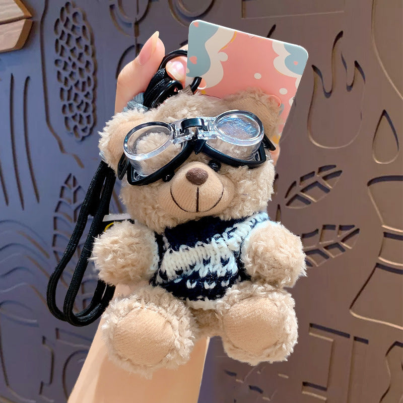 Cartoon Plush Cool Bear Key Chain - School Bag Small Pendant Cute Couple Bag Doll Keychain Gift