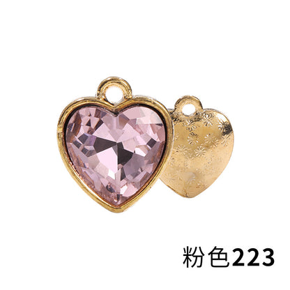 Xichuan zinc alloy peach heart crystal gold base single hanging heart-shaped glass diamond DIY jewelry earrings with diamonds pendant batch