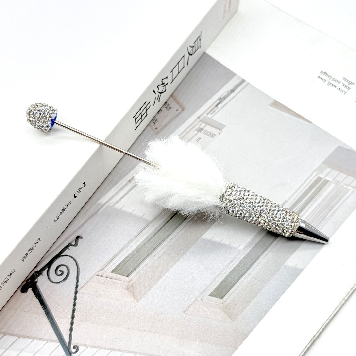 AB diamond ballpoint pen diy multi-color heavy work full diamond pen plush hairball beaded ballpoint pen spot wholesale