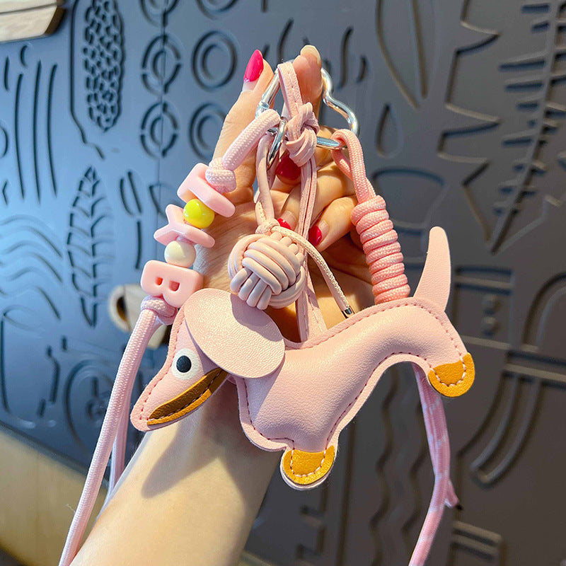 Creative simple miu PU leather dachshund puppy bracelet keychain bag pendant couple keychain pendant