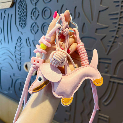 Creative simple miu PU leather dachshund puppy bracelet keychain bag pendant couple keychain pendant