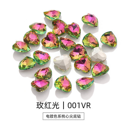 Love electroplating color peach heart pointed bottom diamond multi-color love crystal glass diamond wedding dress clothing shoe bag DIY accessories