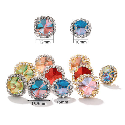 New border satellite light color crystal buttons with hand-stitched glass diamonds thickened base base - clothing and luggage DIY accessories