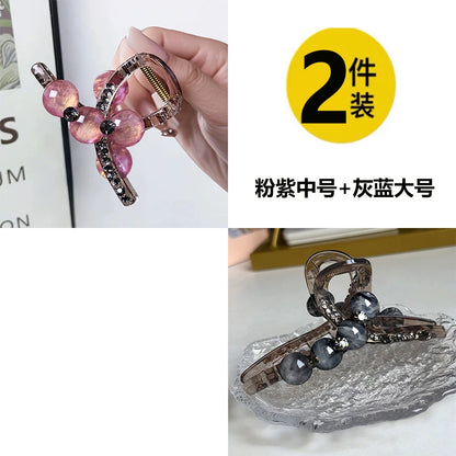 High-end look, small hair volume claw clip for women, 2026 new pearl rhinestone hair clip, back hair coil clip, shark clip headwear