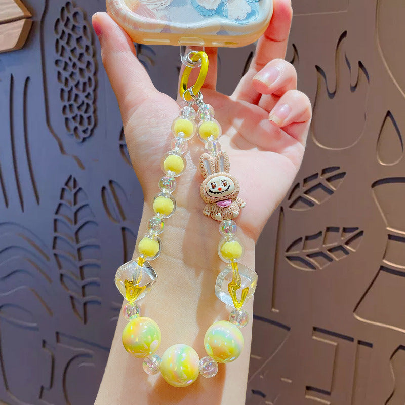 Creative lab cloth beaded mobile phone chain keychain pendant cute bag keychain doll charm gift wholesale