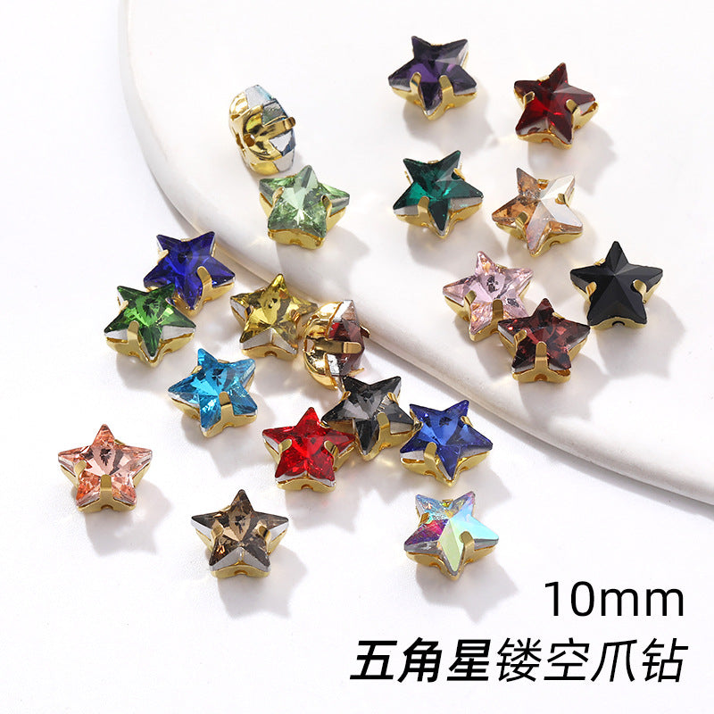 New 10mm five-pointed star hand-stitched glass thickened claw drill 3D DIY wedding dress, clothing, shoes, bags, hair clips, accessories