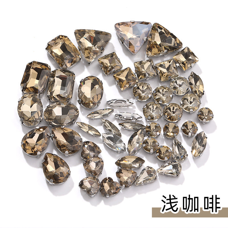 Mixed Four-Corner Claw Rhinestones - Silver Crystal Glass Hand-Sewn Wedding Dress Accessories 50pcs