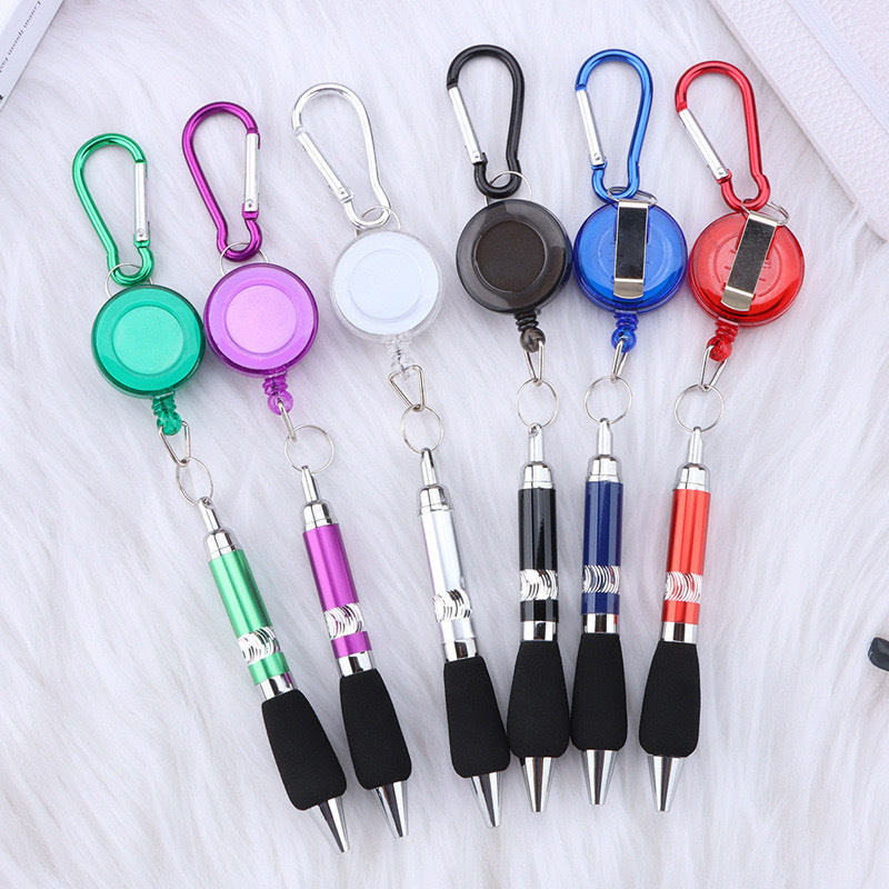 metal draw pen portable stretch ballpoint pen outdoor carabiner keychain telescopic writing pen wholesale