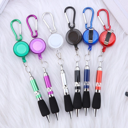 metal draw pen portable stretch ballpoint pen outdoor carabiner keychain telescopic writing pen wholesale