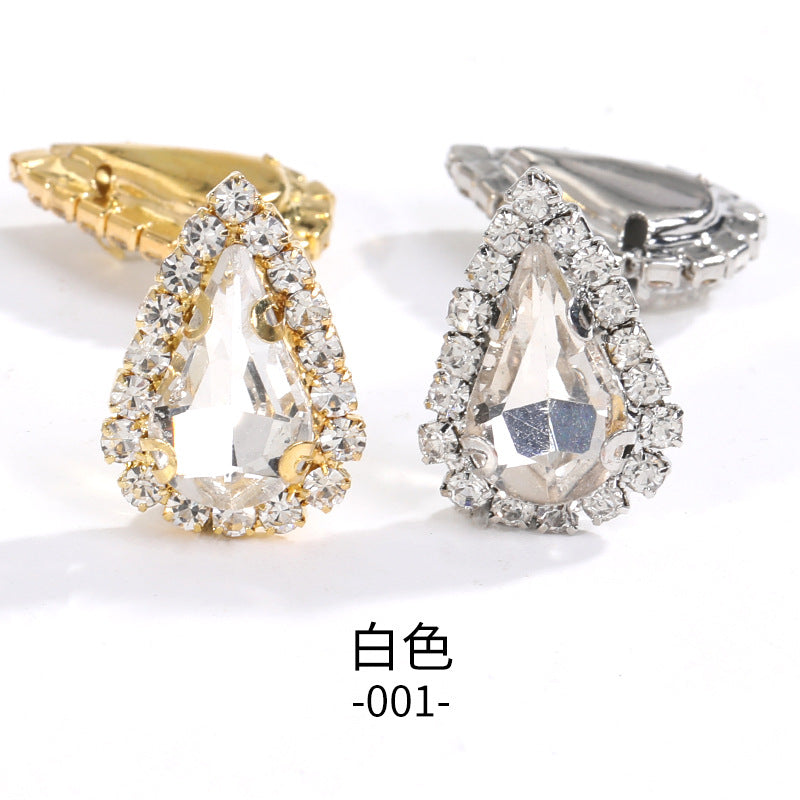 Pointed waterdrop claw rhinestone edge 4-hole hand-stitched rhinestone DIY headwear accessory clothing flash rhinestone accessory pointed waterdrop crystal buckle