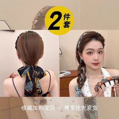 Palace retro flower streamers, tooth comb, wavy high skull top headband, front and back, two wears, hair tie, one headband, headdress, women