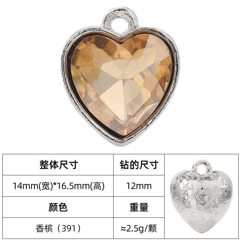 Heart-inlaid 12MM peach heart single crystal pendant bracelet, headpiece, flower tray material, DIY accessory pendant