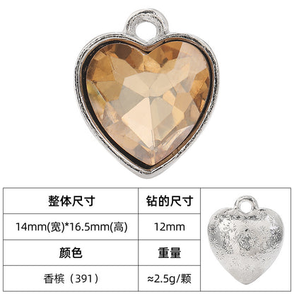 Heart-inlaid 12MM peach heart single crystal pendant bracelet, headpiece, flower tray material, DIY accessory pendant