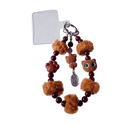 Original handmade DIY flocked cat beaded mobile phone chain keychain bag small pendant mobile phone case charm accessories
