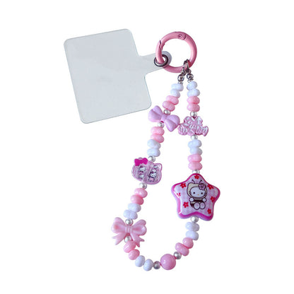 Creative DIY Star KT Cat Beaded Mobile Phone Chain Pendant Cute Car Keychain Bag Charm Accessories Wholesale
