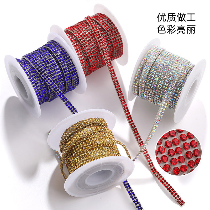 Double-row diamond with adhesive backing, 4mm chain, 5-meter roll of glass diamond chains, sparkling crystal water rhinestone jewelry, self-adhesive