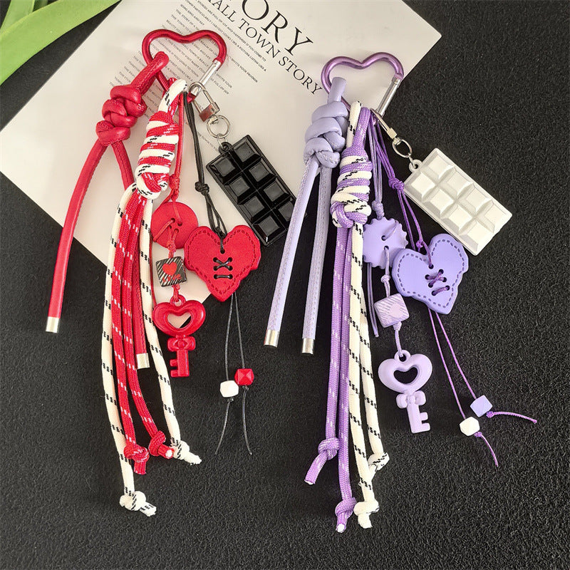 Creative Acrylic Love Braided Rope Women's Bag Keychain Pendant Student School Bag Keychain Pendant Gift