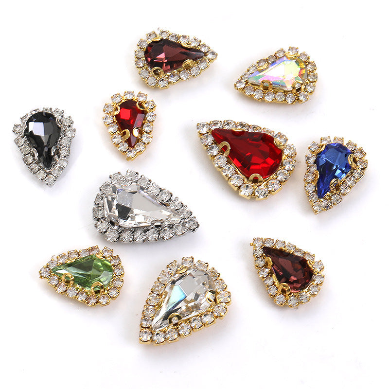 Pointed waterdrop claw rhinestone edge 4-hole hand-stitched rhinestone DIY headwear accessory clothing flash rhinestone accessory pointed waterdrop crystal buckle