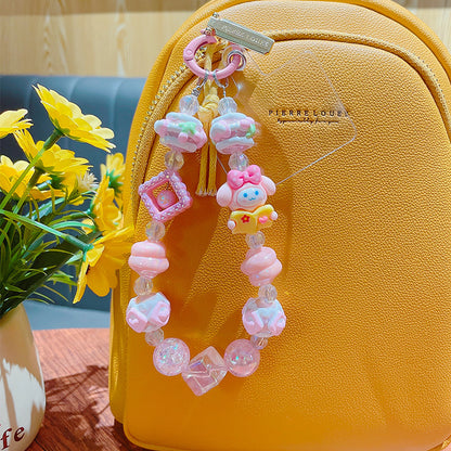 Cartoon Sanrio Kuromi beaded mobile phone chain keychain creative bag key chain doll pendant small gift