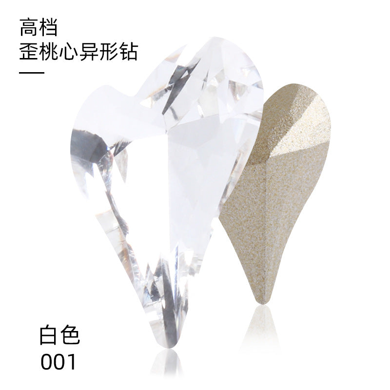 K9 Crooked Peach Heart Diamond, Real Silver Base Nail Diamond, Phone Case Diamond, Diamond for Suitcases, Clothing, Accessories, Irregular Heart-shaped K9 Diamond