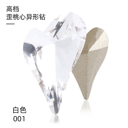 K9 Crooked Peach Heart Diamond, Real Silver Base Nail Diamond, Phone Case Diamond, Diamond for Suitcases, Clothing, Accessories, Irregular Heart-shaped K9 Diamond