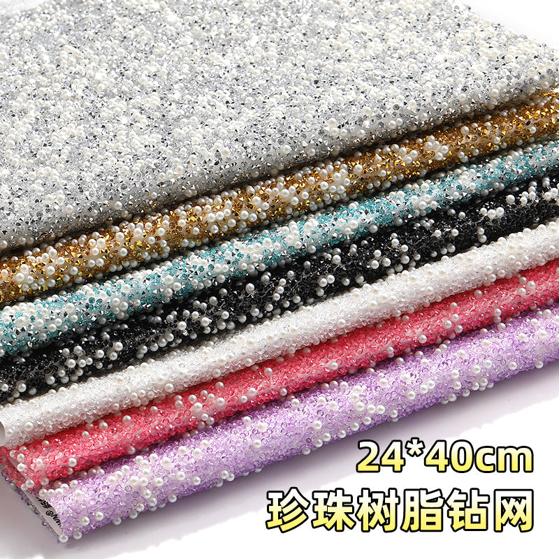 Resin 24*40CM pearl diamond mesh water rhinestone glue mesh peels off and sticks instantly for DIY crafts, sequins, glue, jewelry accessories