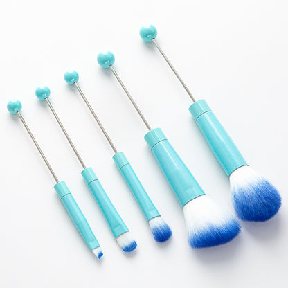 New 5 Pcs DIY Beaded Metal Handle Makeup Brush Set - Contour Concealer Eyeshadow Eyebrow Brush Wholesale