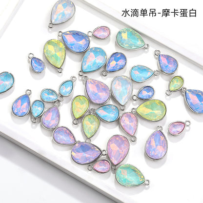 Waterdrop single pendant, teardrop zinc alloy base with glass inlaid with diamonds, protein mocha diamond, water drop single pendant accessory