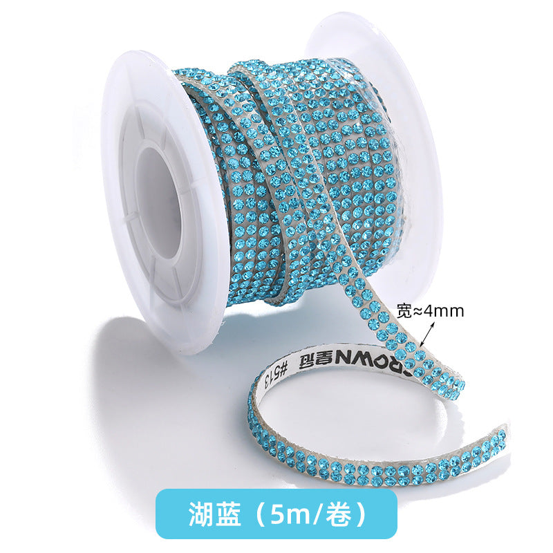 Double-row diamond with adhesive backing, 4mm chain, 5-meter roll of glass diamond chains, sparkling crystal water rhinestone jewelry, self-adhesive