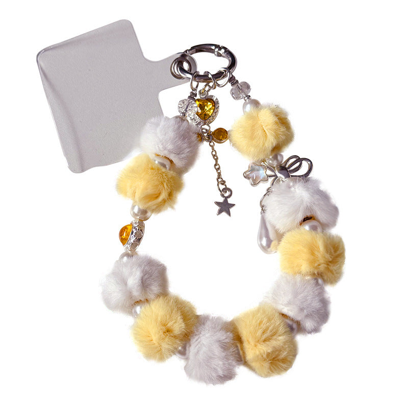 Handmade DIY Fur Ball Beaded Mobile Phone Chain Pendant Accessories Creative Car Bag Keychain High-end Sense Charm