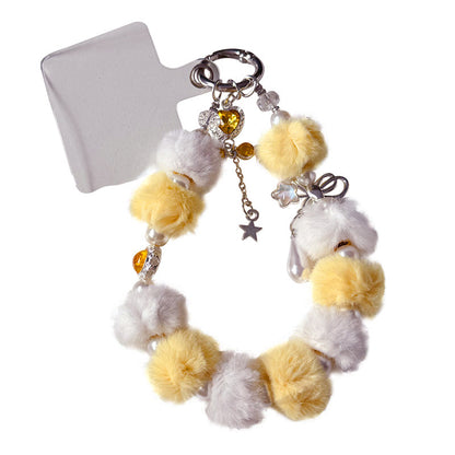 Handmade DIY Fur Ball Beaded Mobile Phone Chain Pendant Accessories Creative Car Bag Keychain High-end Sense Charm