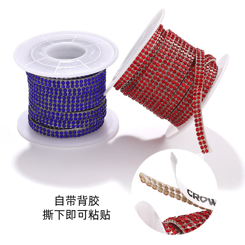 Double-row diamond with adhesive backing, 4mm chain, 5-meter roll of glass diamond chains, sparkling crystal water rhinestone jewelry, self-adhesive