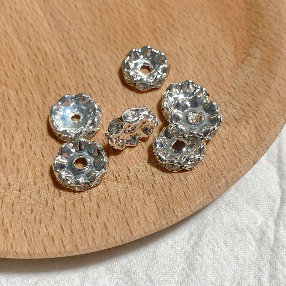 Factory direct sales 10MM color wavy edge rhinestone circle wheel bead spacer spacer bead string silver diamond jewelry