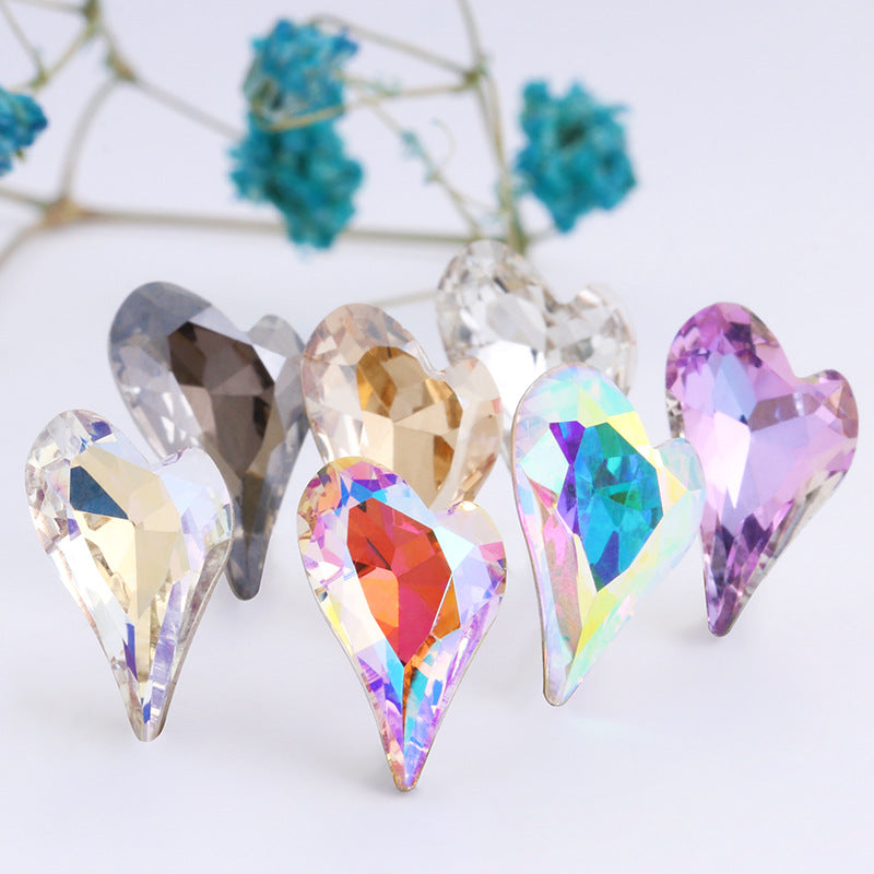 K9 Crooked Peach Heart Diamond, Real Silver Base Nail Diamond, Phone Case Diamond, Diamond for Suitcases, Clothing, Accessories, Irregular Heart-shaped K9 Diamond