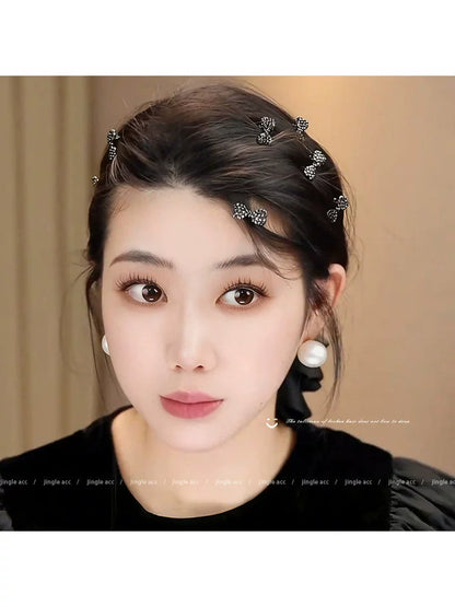 Mini mini sparkling rhinestone hairpin, side forehead bangs clip for women, 2026 new high-end bow hairpin