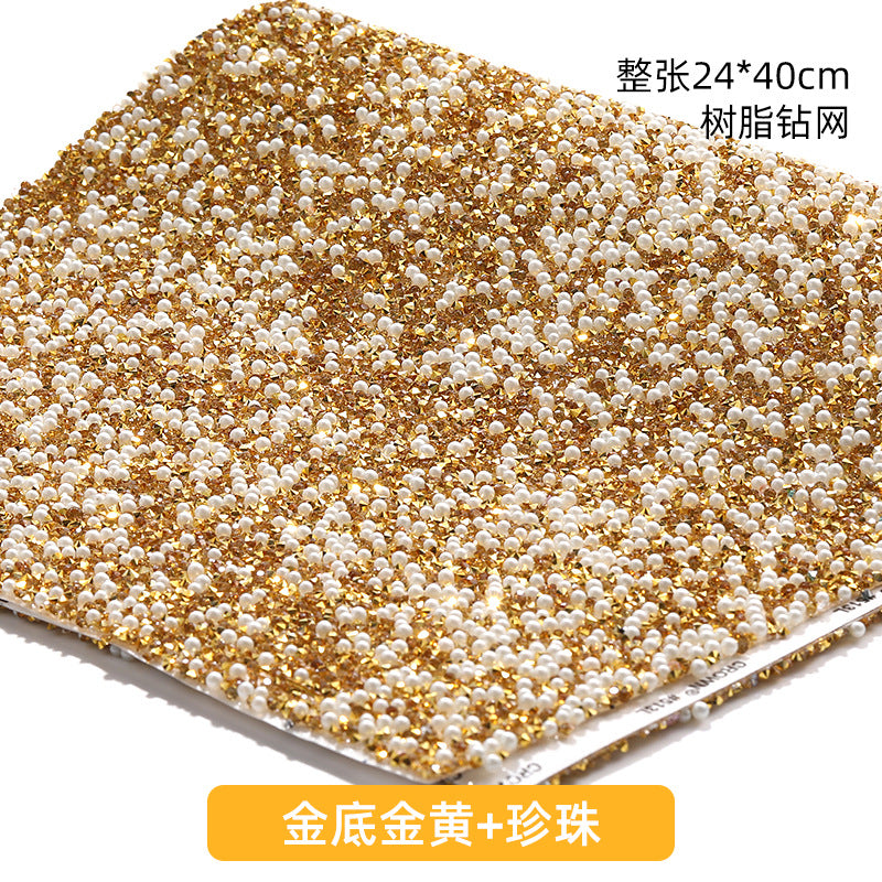 Resin 24*40CM pearl diamond mesh water rhinestone glue mesh peels off and sticks instantly for DIY crafts, sequins, glue, jewelry accessories