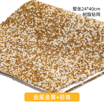 Resin 24*40CM pearl diamond mesh water rhinestone glue mesh peels off and sticks instantly for DIY crafts, sequins, glue, jewelry accessories