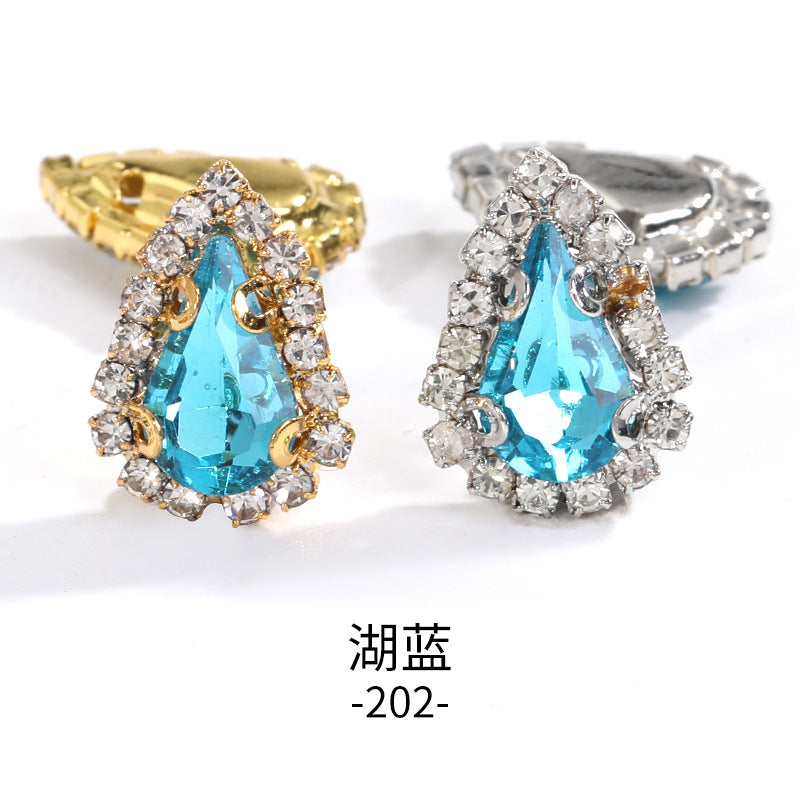 Pointed waterdrop claw rhinestone edge 4-hole hand-stitched rhinestone DIY headwear accessory clothing flash rhinestone accessory pointed waterdrop crystal buckle