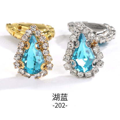 Pointed waterdrop claw rhinestone edge 4-hole hand-stitched rhinestone DIY headwear accessory clothing flash rhinestone accessory pointed waterdrop crystal buckle