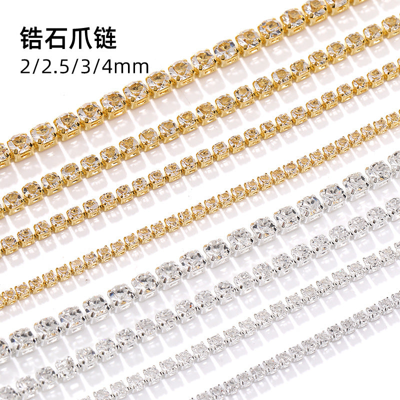 Zircon claw chain 2.5 3 4mm dense white rhinestone claw chain phone case, nail art, clothing, DIY accessories