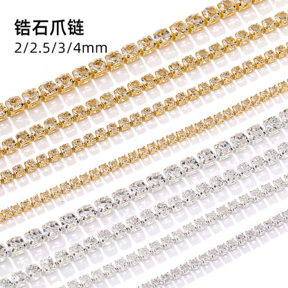 Zircon claw chain 2.5 3 4mm dense white rhinestone claw chain phone case, nail art, clothing, DIY accessories