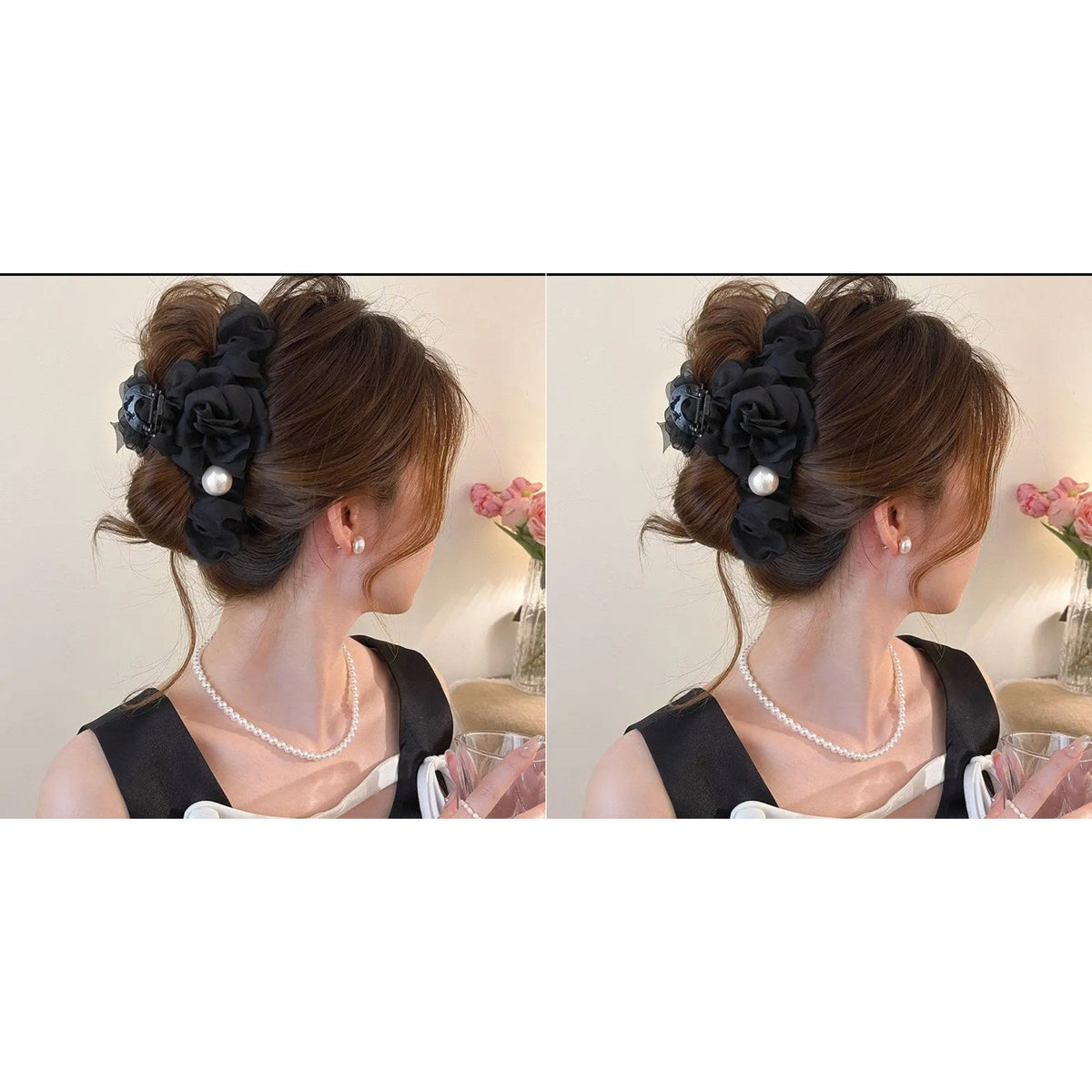 Mesh flower pearl hair grapple clip women's high-end sense 2026 new back of the head plate hairpin shark clip hair accessory