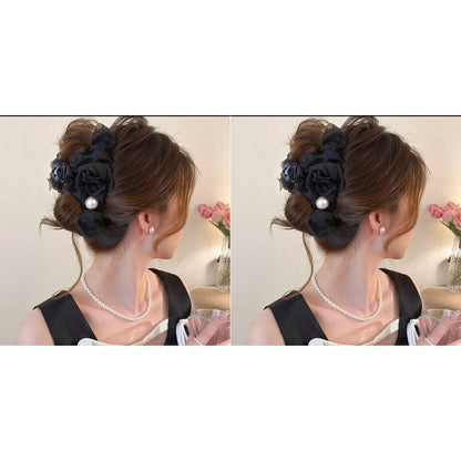 Mesh flower pearl hair grapple clip women's high-end sense 2026 new back of the head plate hairpin shark clip hair accessory