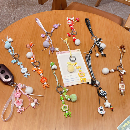 Handmade DIY Furball Beaded Mobile Phone Chain Pendant Cute ins Car Keychain Bag Doll Charm Accessories