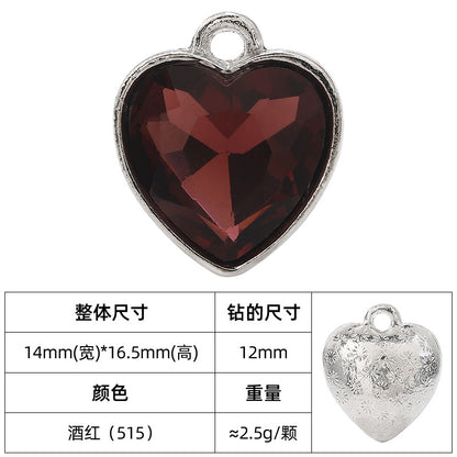 Heart-inlaid 12MM peach heart single crystal pendant bracelet, headpiece, flower tray material, DIY accessory pendant